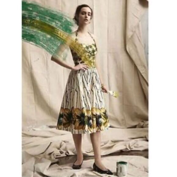 Girl From Savoy Anthropologie Dress Women’s 4 Burgeoning Hypericum Retro Halter - Picture 2 of 12